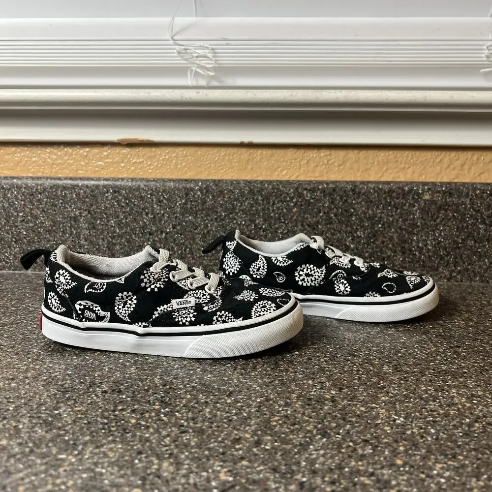 Vans New Era Paisley White/Black Slip On Little Kid Toddler Sz 10 Sneaker Canvas